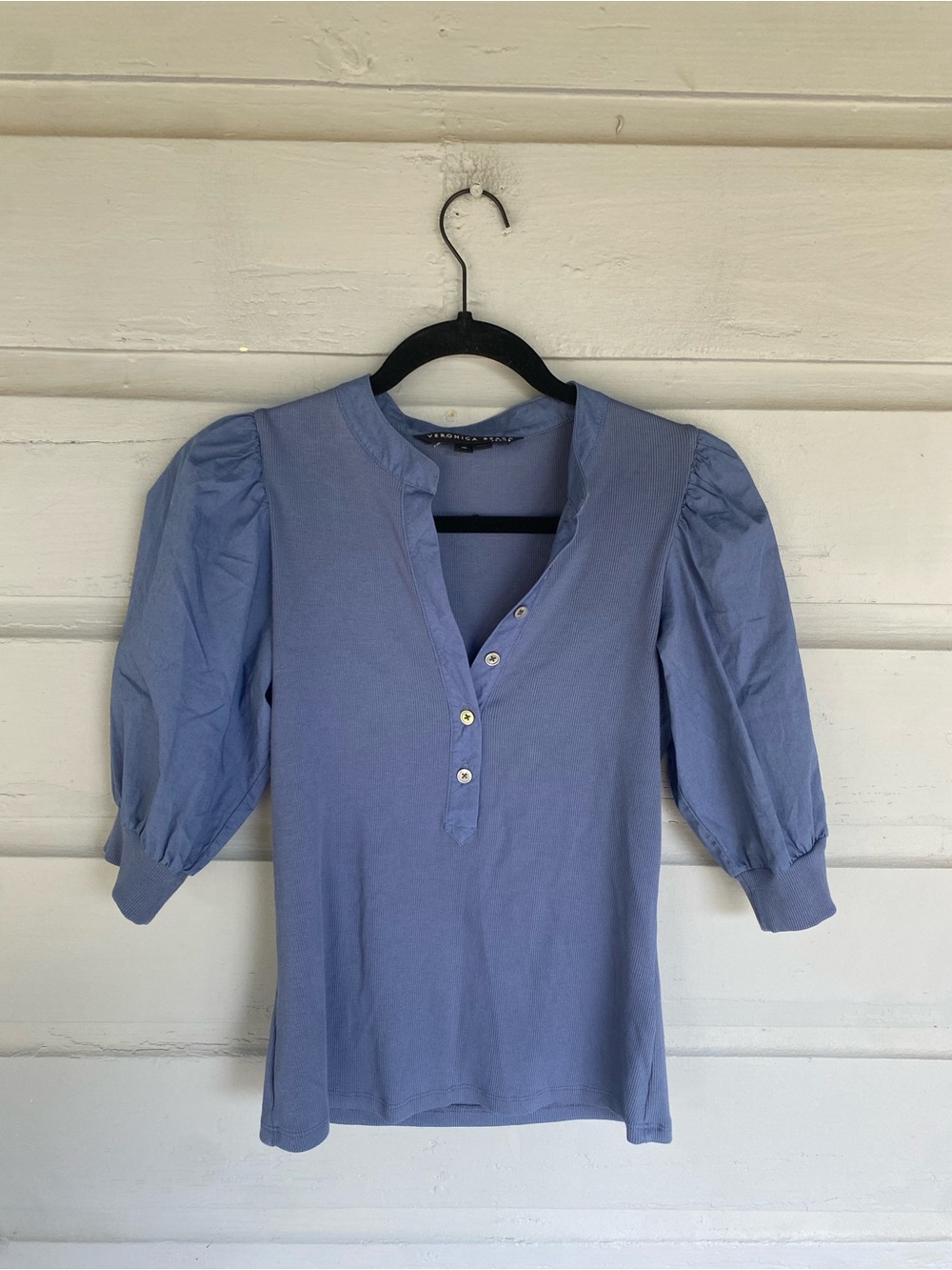 Veronica Beard Coralee Mixed Media Puff Sleeve Top XS